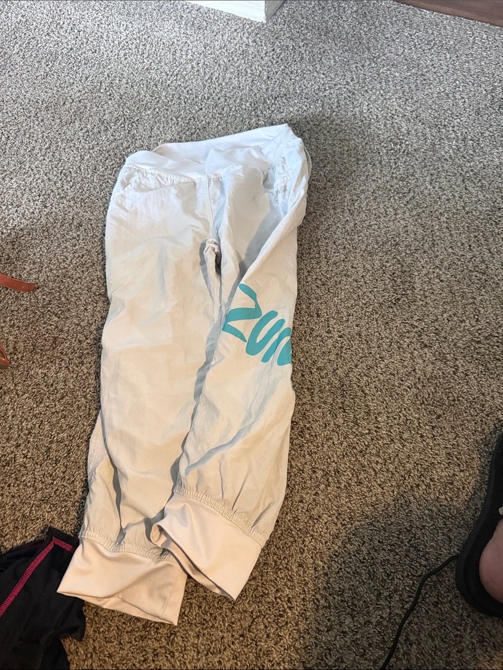 White Casual Capris with Teal Logo Accent